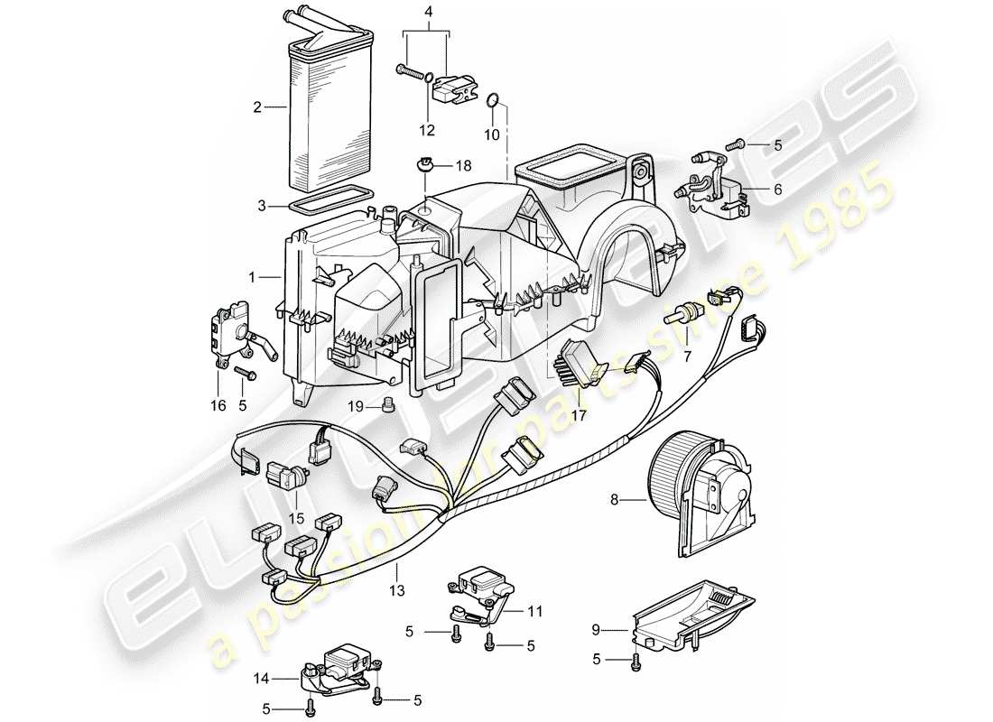 porsche 2001 (996 turbo / gt2) air conditioner - single parts part diagram