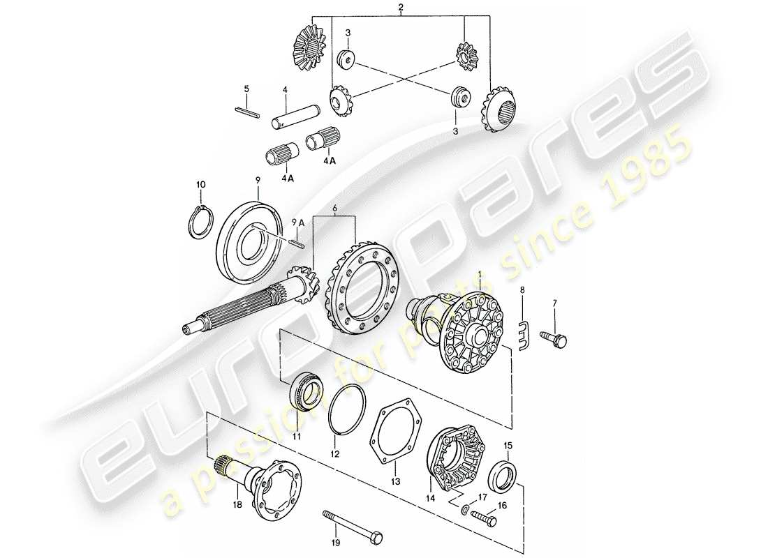 porsche 1989 (928) manual gearbox - differential parts diagram