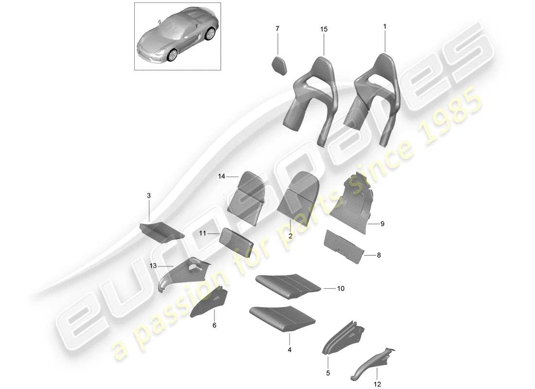 porsche 2016 (981 boxster spyder) foam part seat and backrest cover seat and backrest surface bucket seat folding parts diagram