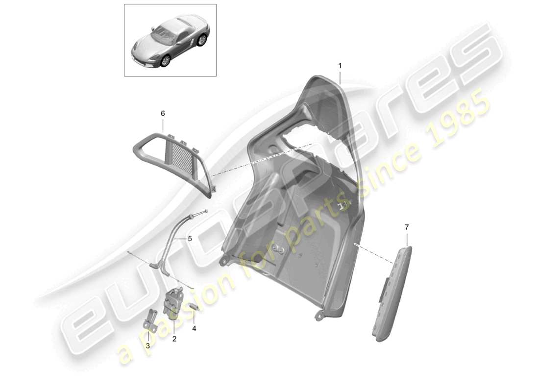 porsche 2017 (718 boxster) backrest shell bucket seat folding accessories parts diagram