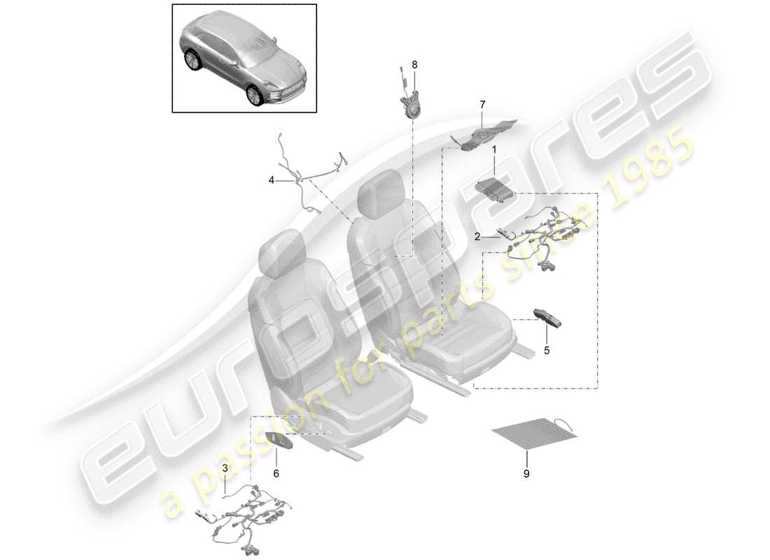 porsche 2019 (macan) electrics control units sports seat for models with electrically adjustable 18-way seats part diagram