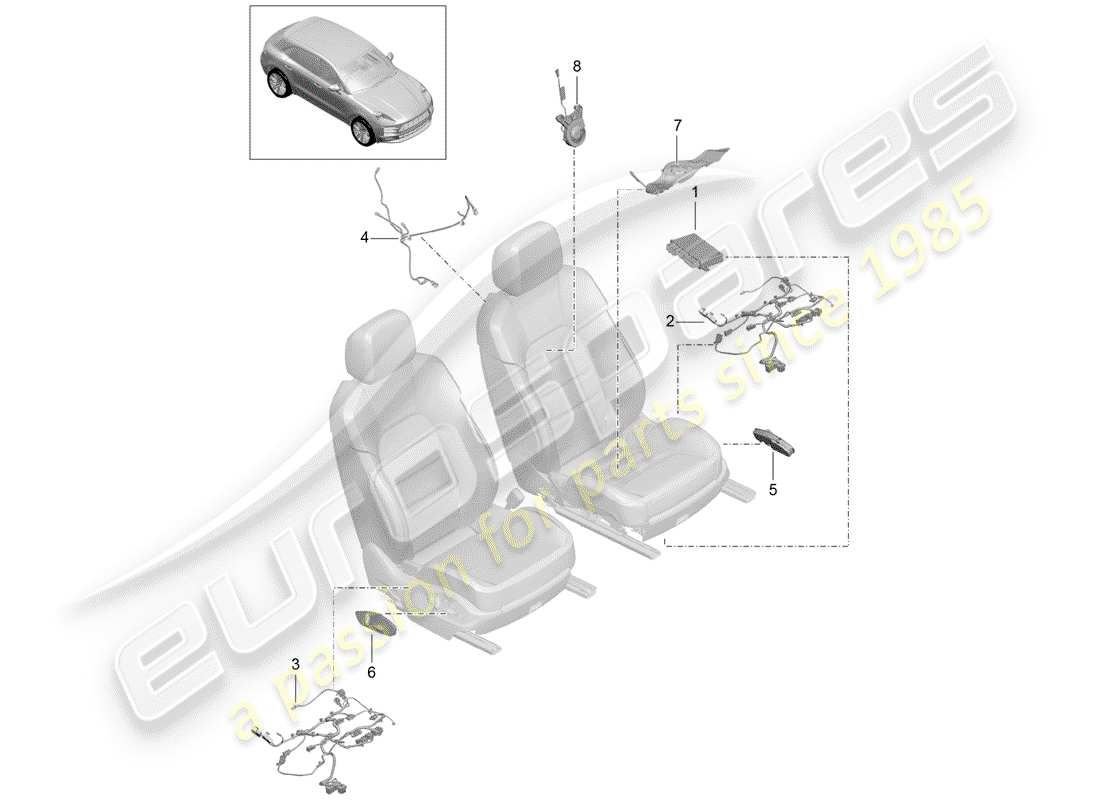 porsche 2020 (macan) electrics control units sports seat for models with electrically adjustable 18-way seats parts diagram