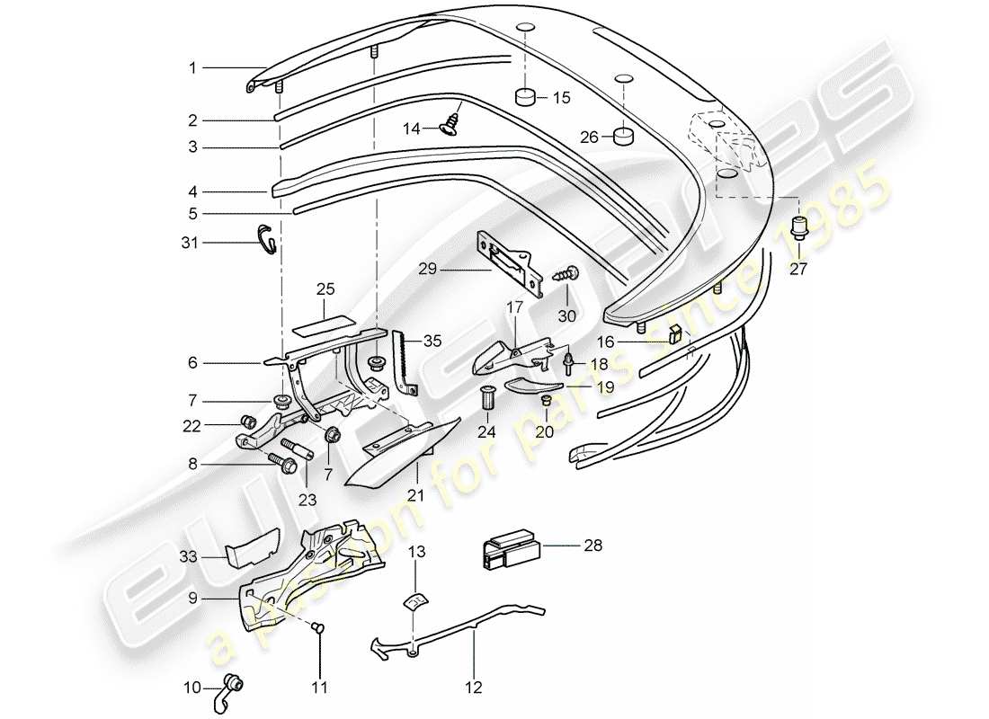 porsche 2008 (997-1) top stowage box parts diagram