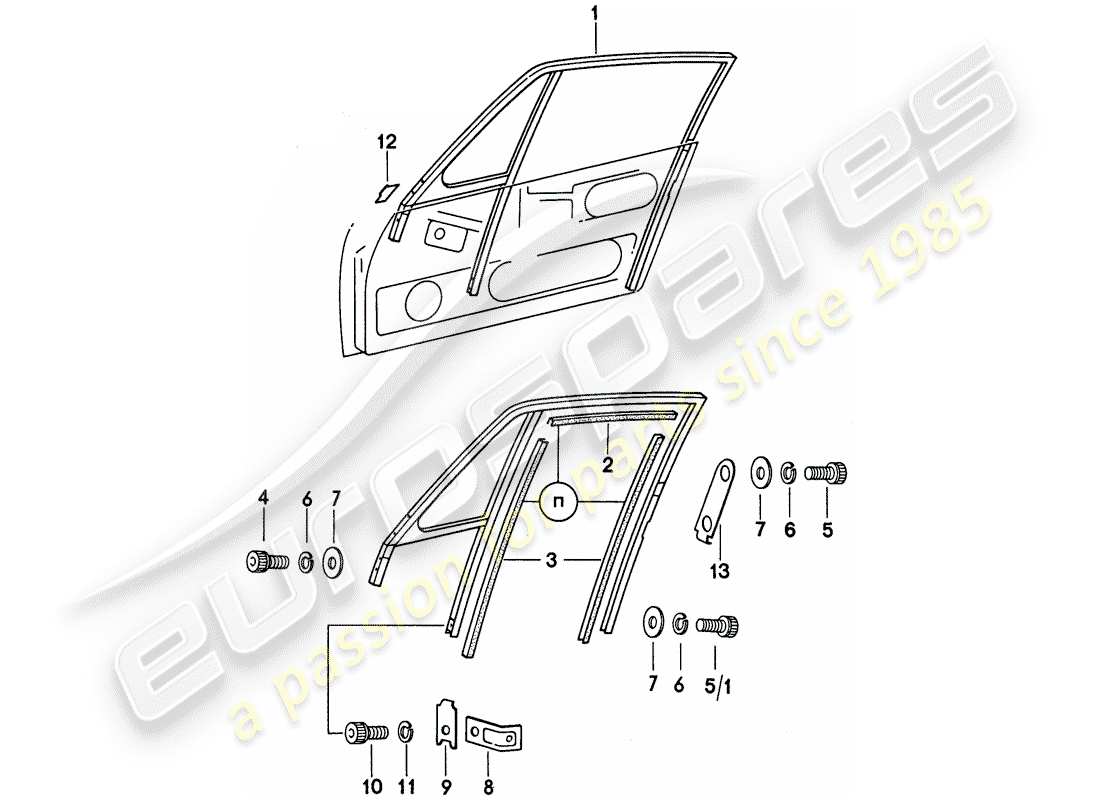 porsche 1975 (911) window frame part diagram