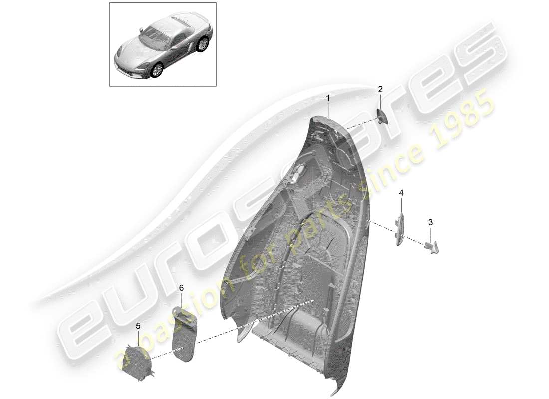 porsche 2018 (718 boxster) backrest shell sports seat accessories parts diagram