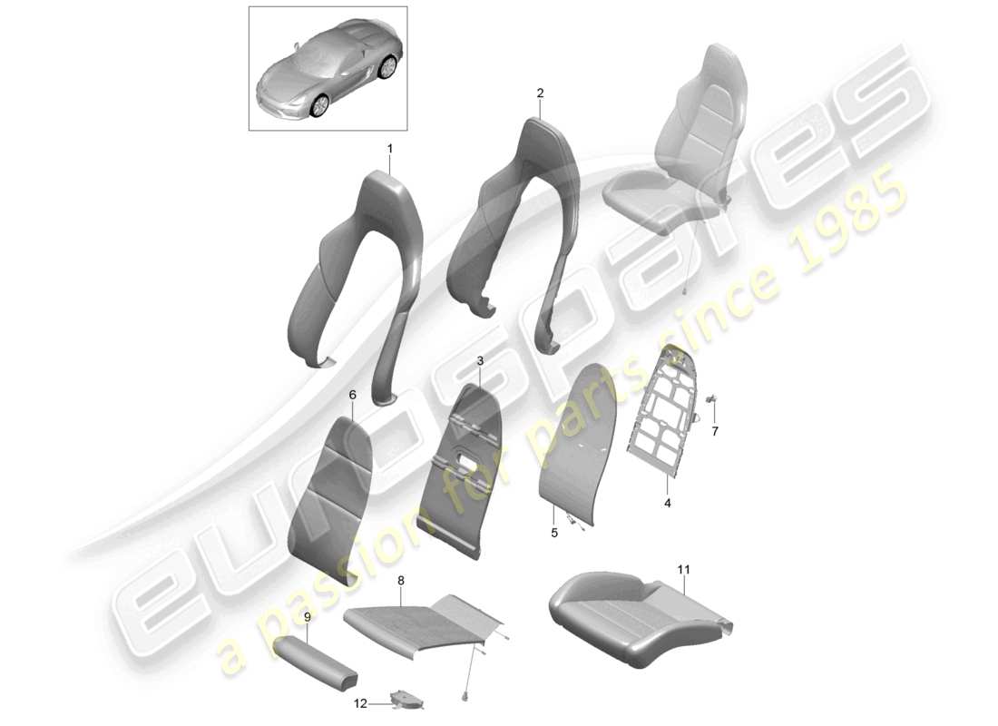 porsche 2016 (981 boxster spyder) foam part seat and backrest cover sports seat plus parts diagram