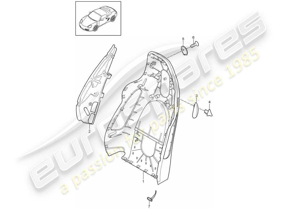 porsche 2010 (987 boxster) backrest shell sports seat parts diagram