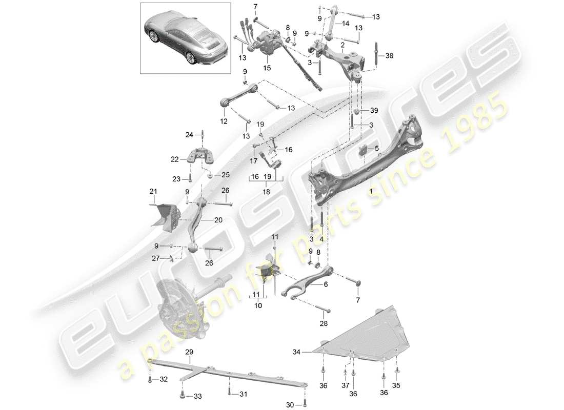 porsche 2014 (991-1 turbo) rear axle side part carrier guide d - mj 2017>> part diagram