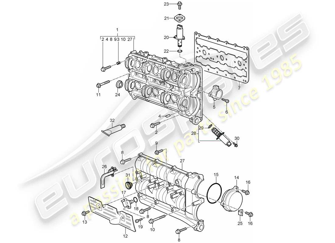 porsche 2010 (997-2 gt3) camshaft housing parts diagram