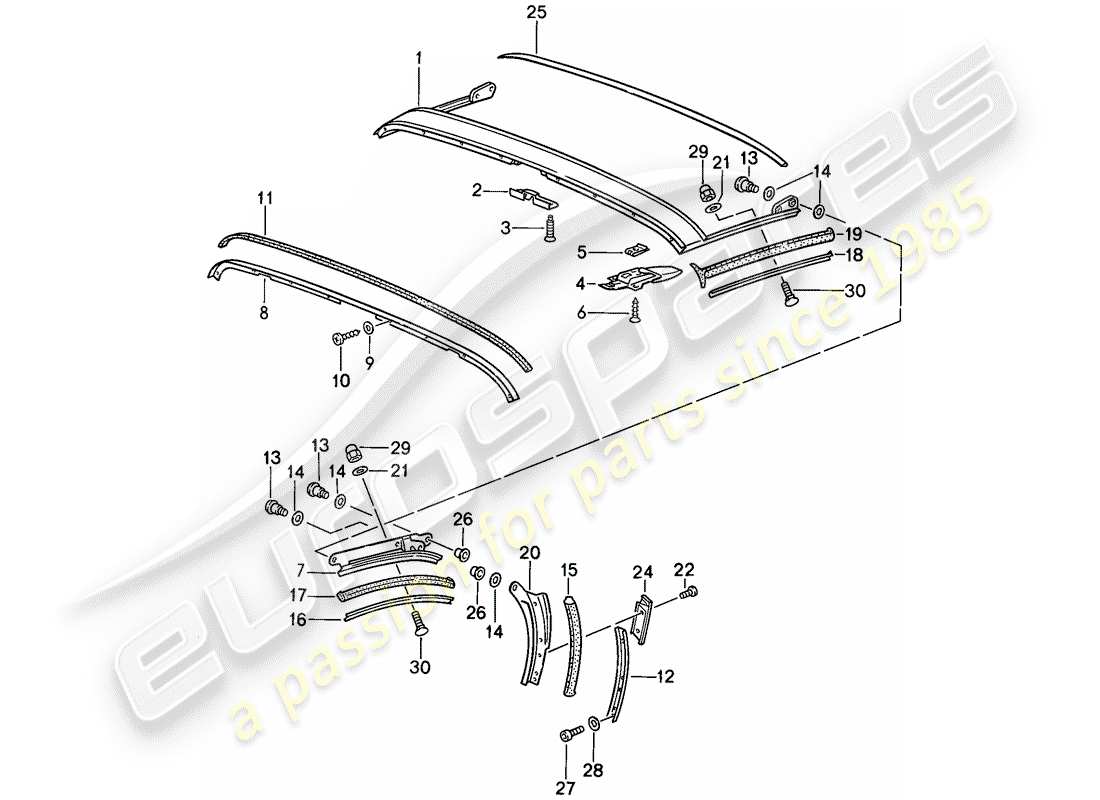 porsche 1987 (911) emergency folding top - seal strip - roof frame - d - mj 1989>> - mj 1989 part diagram