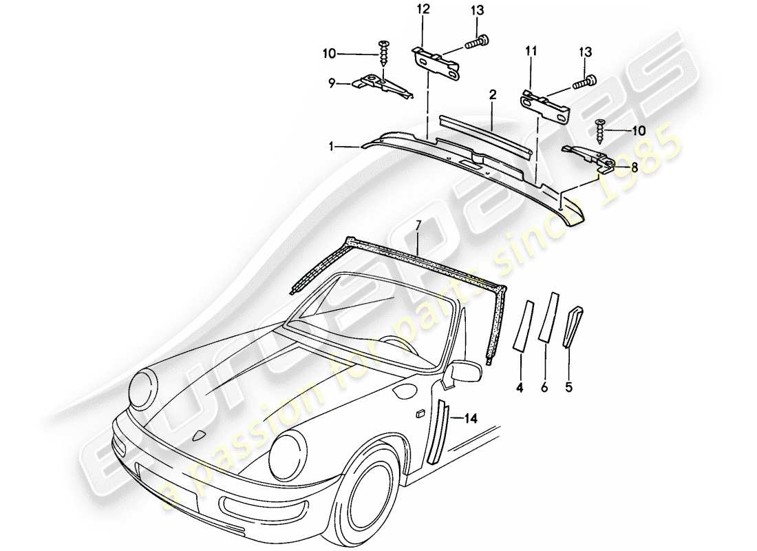 porsche 1989 (911) windshield frame - accessories part diagram