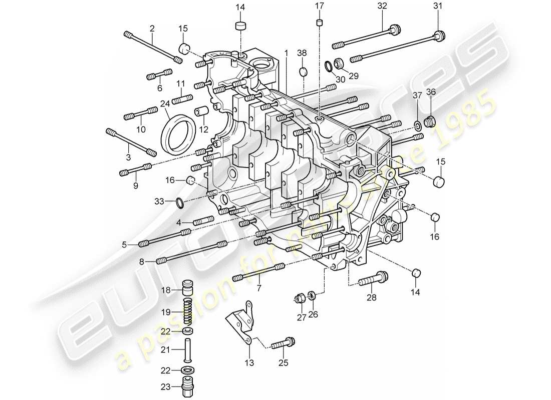 porsche 2007 (997-1 gt3) crankcase parts diagram