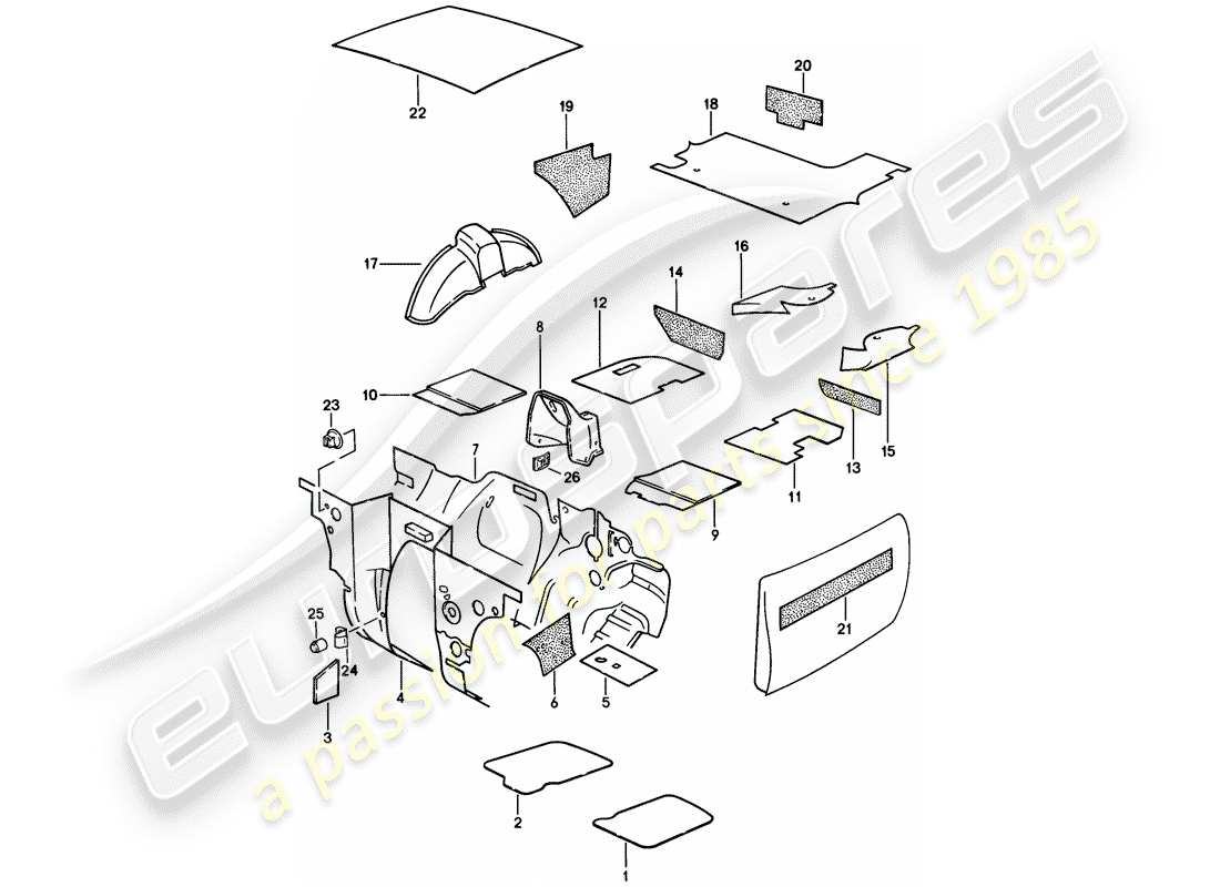 porsche 1983 (944) sound absorber parts diagram