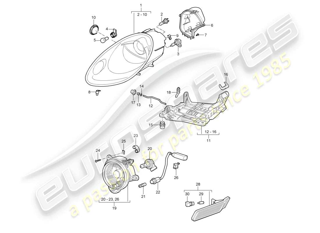 porsche 2006 (987 cayman) headlights additional headlight turn signal repeater part diagram