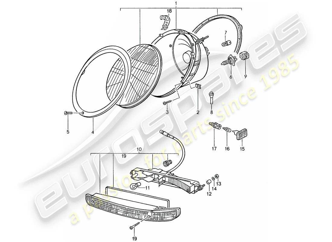 porsche 1987 (959) headlamp - lights parts diagram