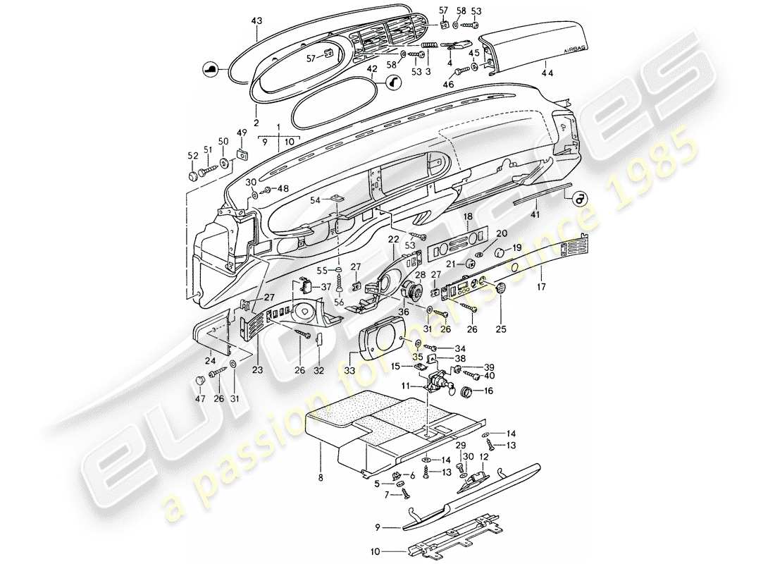 porsche 1989 (944) dash panel trim parts diagram