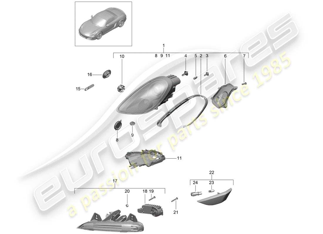 porsche 2014 (981 boxster) headlights additional headlight turn signal indicator side marker light turn signal repeater parts diagram