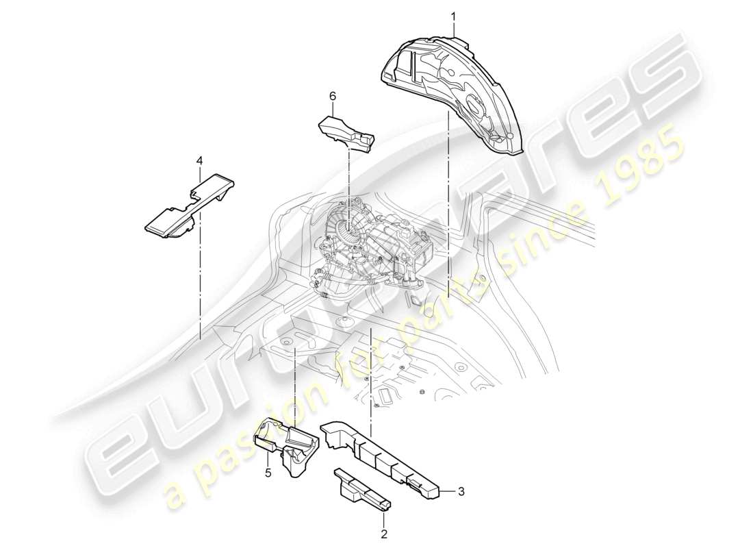 porsche 2010 (cayenne e1 9pa) sound absorber for luggage compartment floor luggage compartment parts diagram