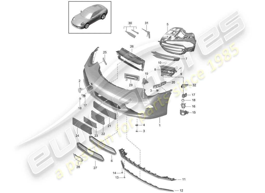 porsche 2014 (991-1) bumper front carrera 4 parts diagram