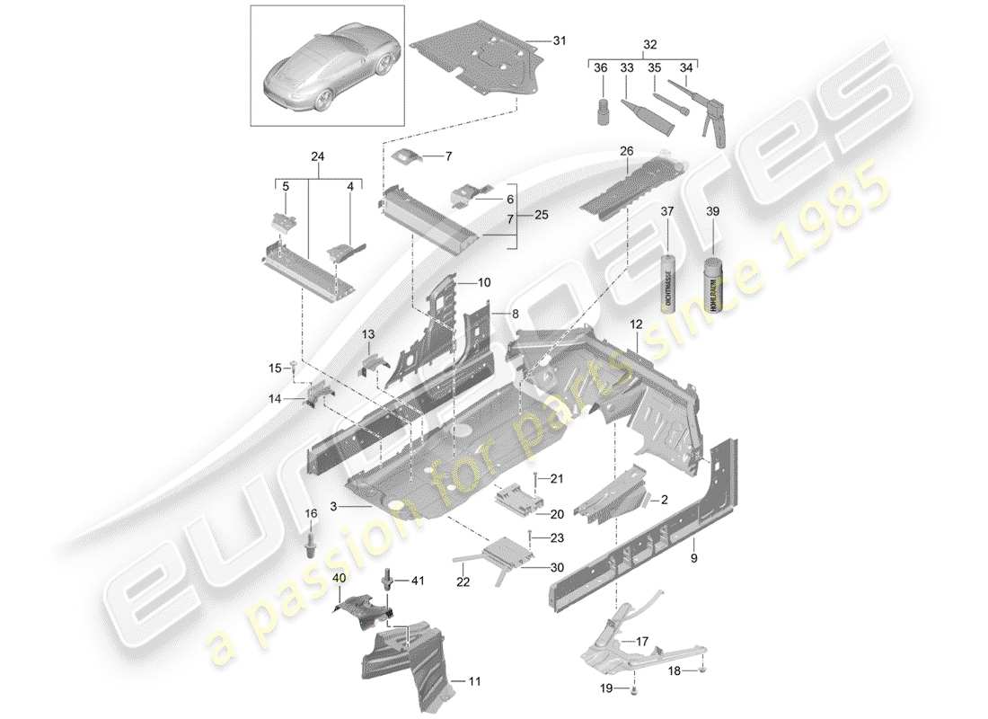 porsche 2014 (991-1) floor assembly center parts diagram