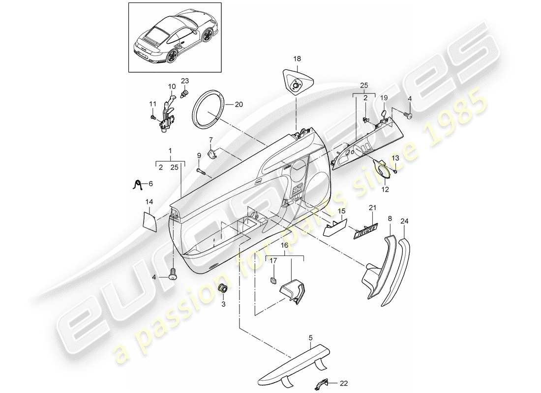 porsche 2012 (997-2 turbo / gt2 rs) door panel parts diagram