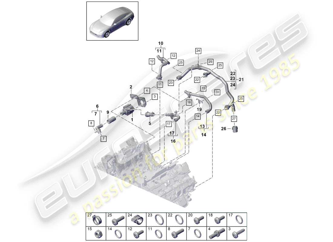 porsche 2019 (panamera 971-1) coolant cooling system 2 part diagram