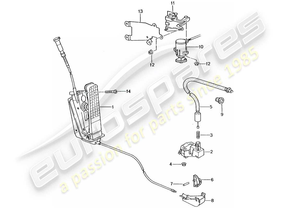 porsche 2000 (986 boxster) brake and accel. lever mech. throttle control parts diagram