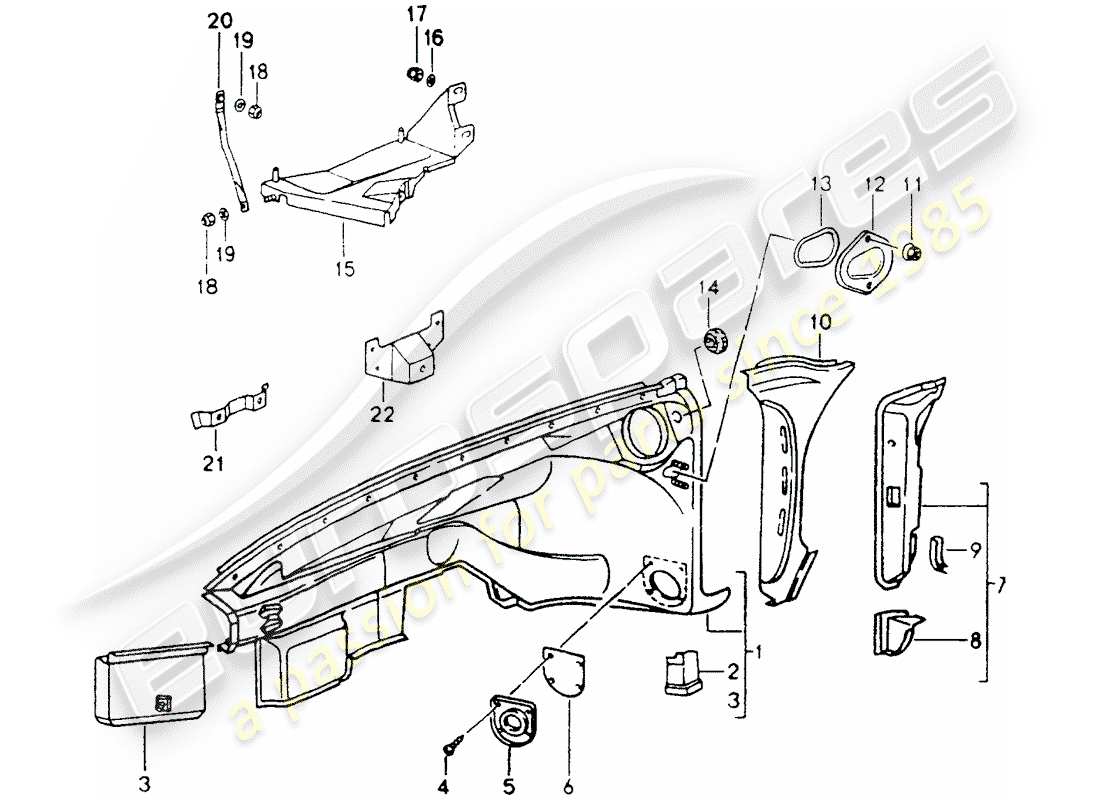 porsche 1989 (964) interior panelling parts diagram
