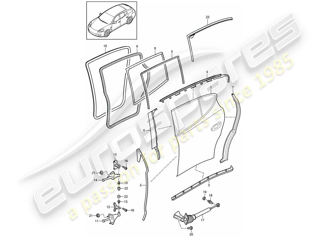 porsche 2013 (panamera 970) door shell rear gaskets part diagram
