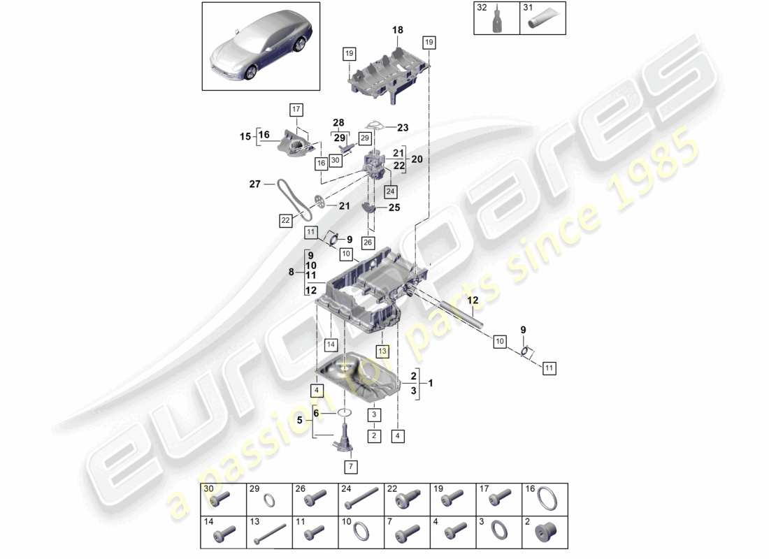 porsche 2019 (panamera 971-1) oil-conducting housing oil pump oil sump part diagram