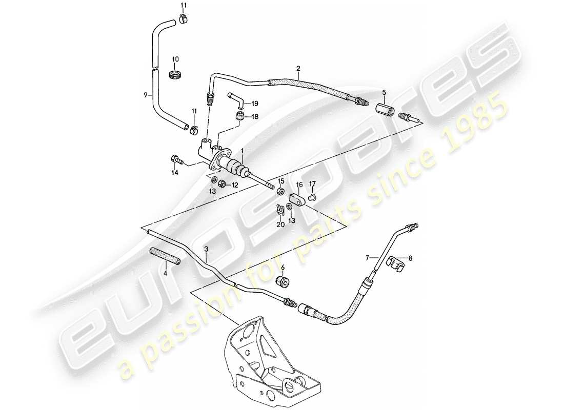 porsche 1988 (911) hydraulic clutch - operation - clutch master cylinder - hydraulic clutch pipe part diagram