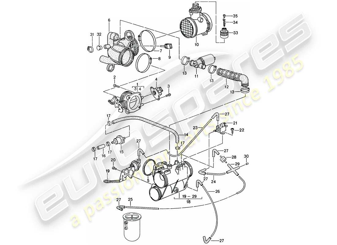 porsche 1996 (993) l-jetronic - flap-nozzle part diagram