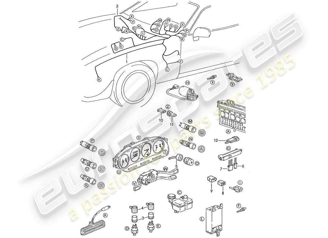 porsche 1988 (928) harness - dashboard parts diagram