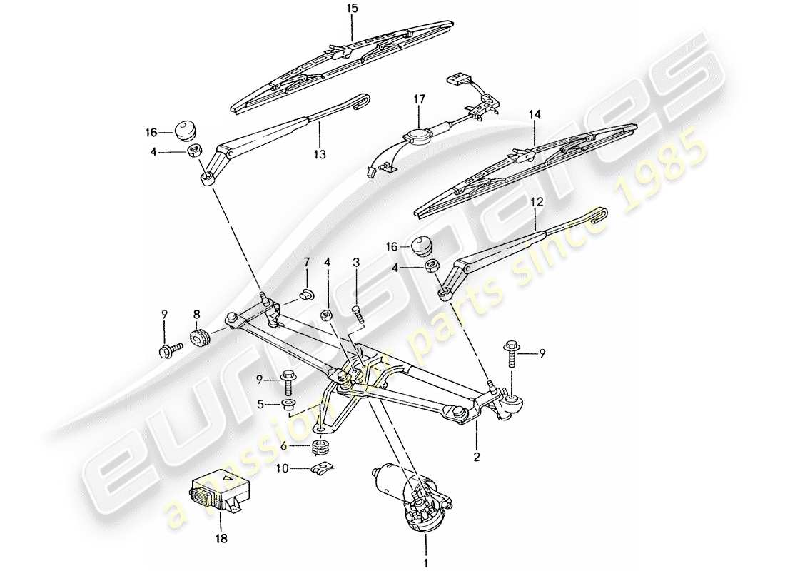 porsche 2004 (986 boxster) windscreen wiper system, compl rain sensor parts diagram