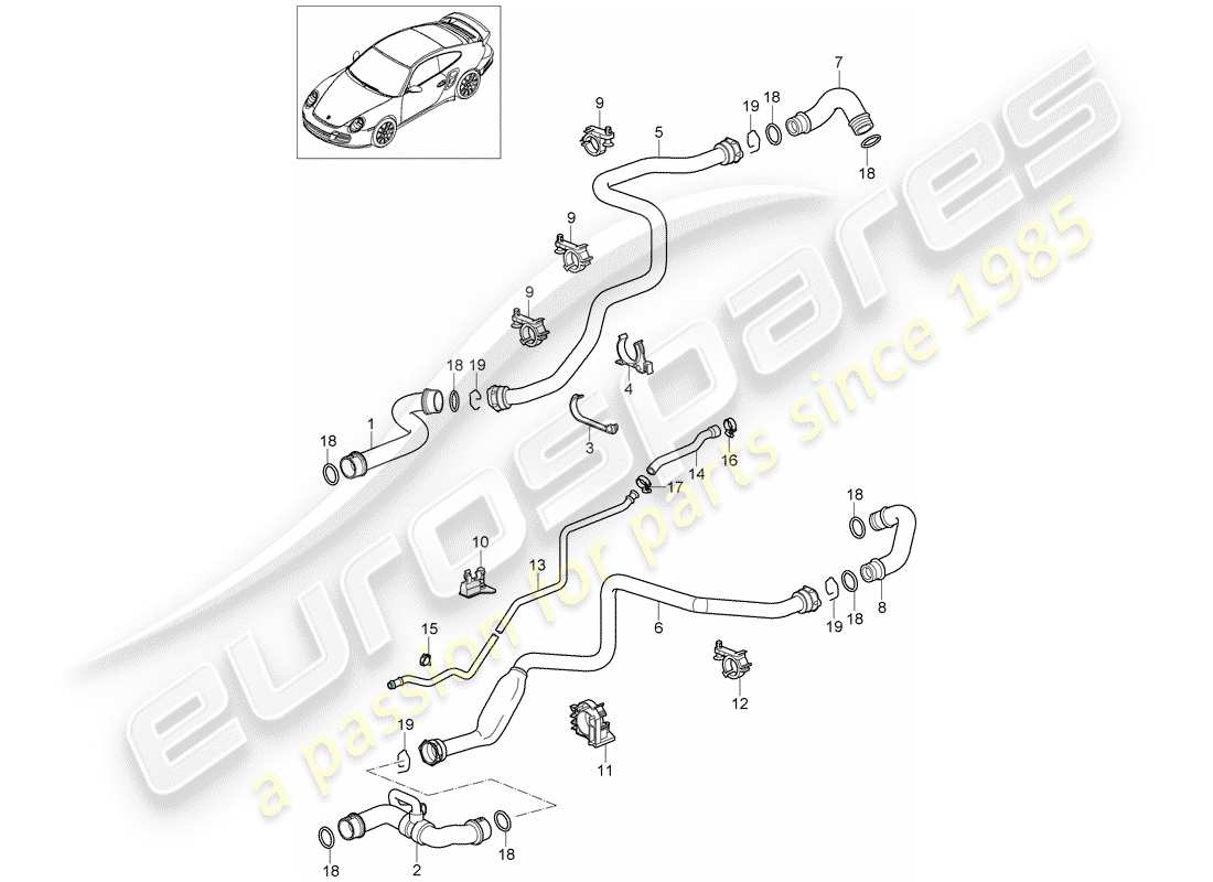porsche 2012 (997-2 turbo / gt2 rs) water cooling 1 parts diagram