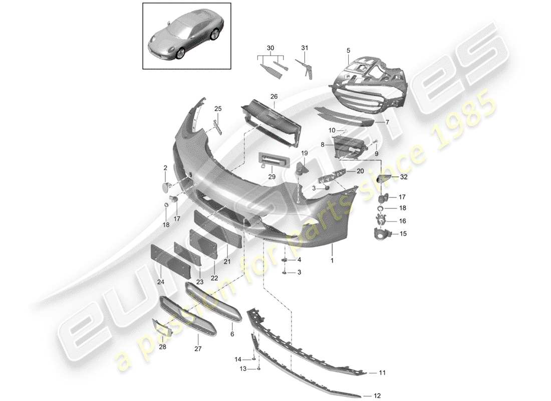 porsche 991 (2012) bumper parts diagram