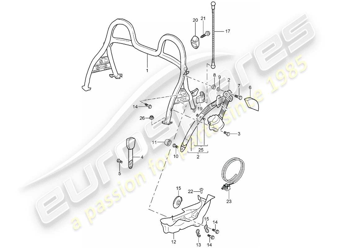 porsche 1998 (986 boxster) roll bar part diagram