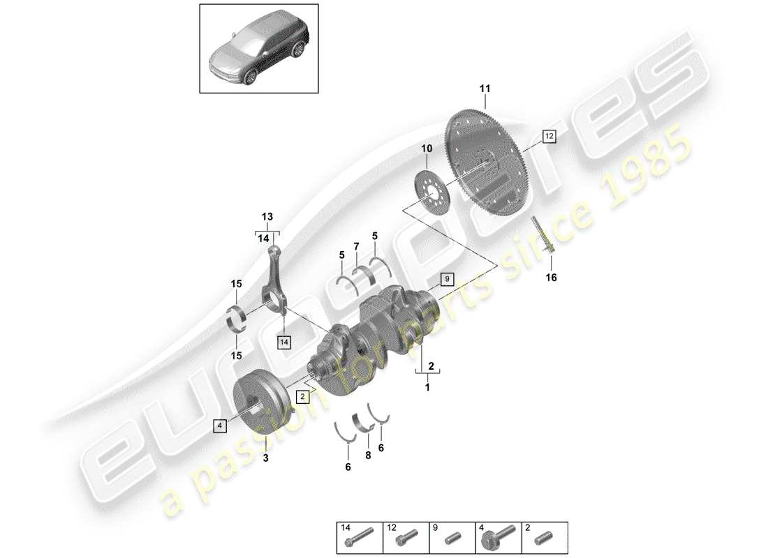 porsche 2020 (cayenne e3 9ya/9yb) crankshaft conrod clutch plate part diagram