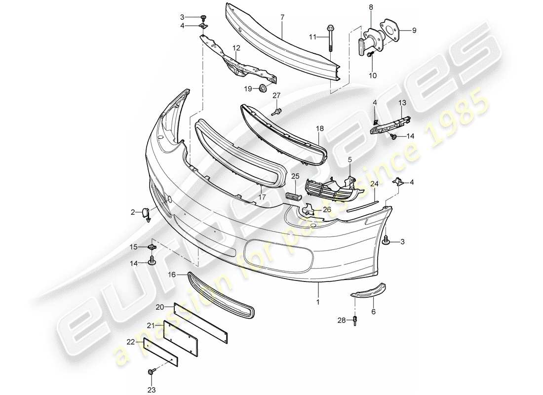 porsche 2005 (987 boxster) bumper front parts diagram