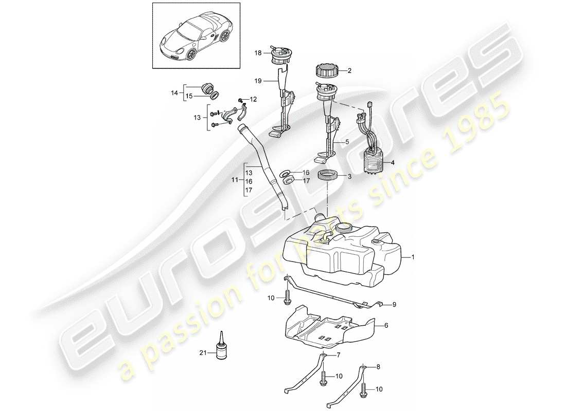 porsche 2012 (987 boxster) fuel tank parts diagram