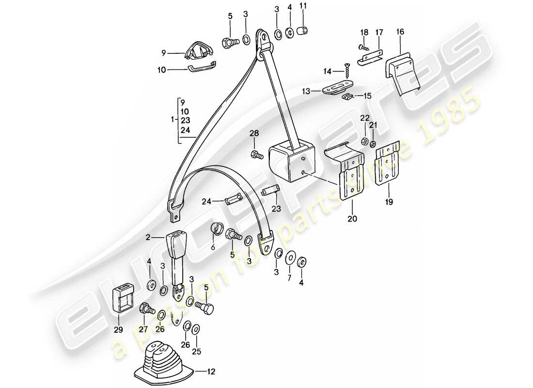 porsche 1984 (911) seat belt part diagram