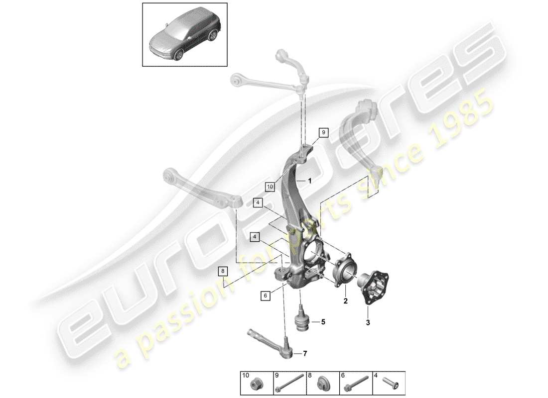 porsche 2020 (cayenne e3 9ya/9yb) wheel carrier swivel mounting wheel hub front axle part diagram