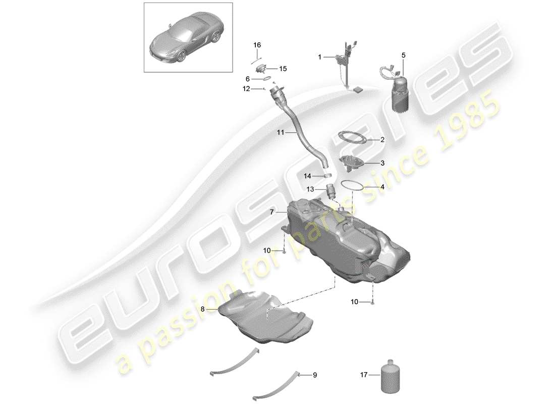 porsche 2014 (981 boxster) fuel tank parts diagram