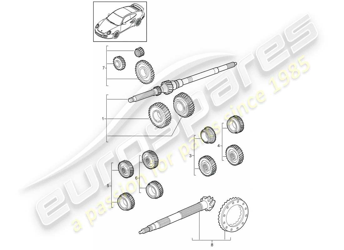 porsche 2012 (997-2 turbo / gt2 rs) gear wheel sets parts diagram