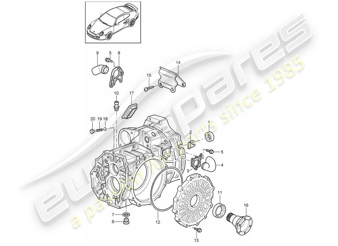 porsche 2013 (997-2 turbo / gt2 rs) transmission case parts diagram