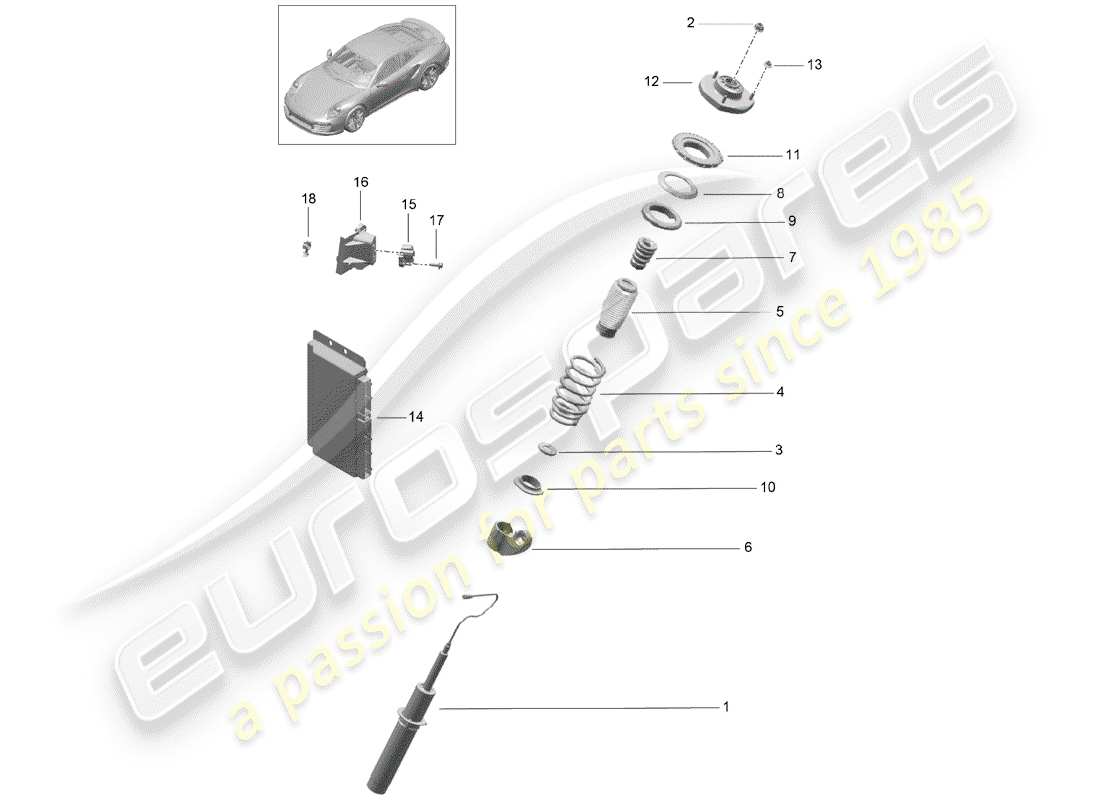 porsche 2014 (991-1 turbo) suspension suspension strut complete d >>- mj 2016 part diagram