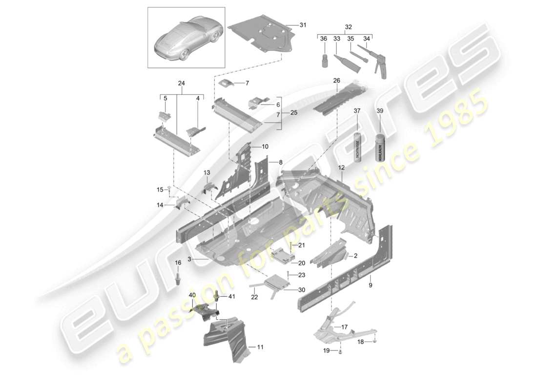 porsche 2016 (991-1) floor assembly center parts diagram