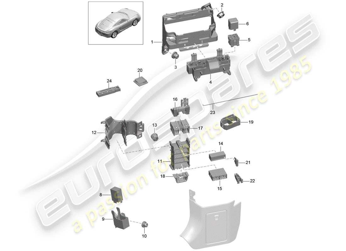 porsche 2014 (981 cayman) central electrics dashboard part diagram