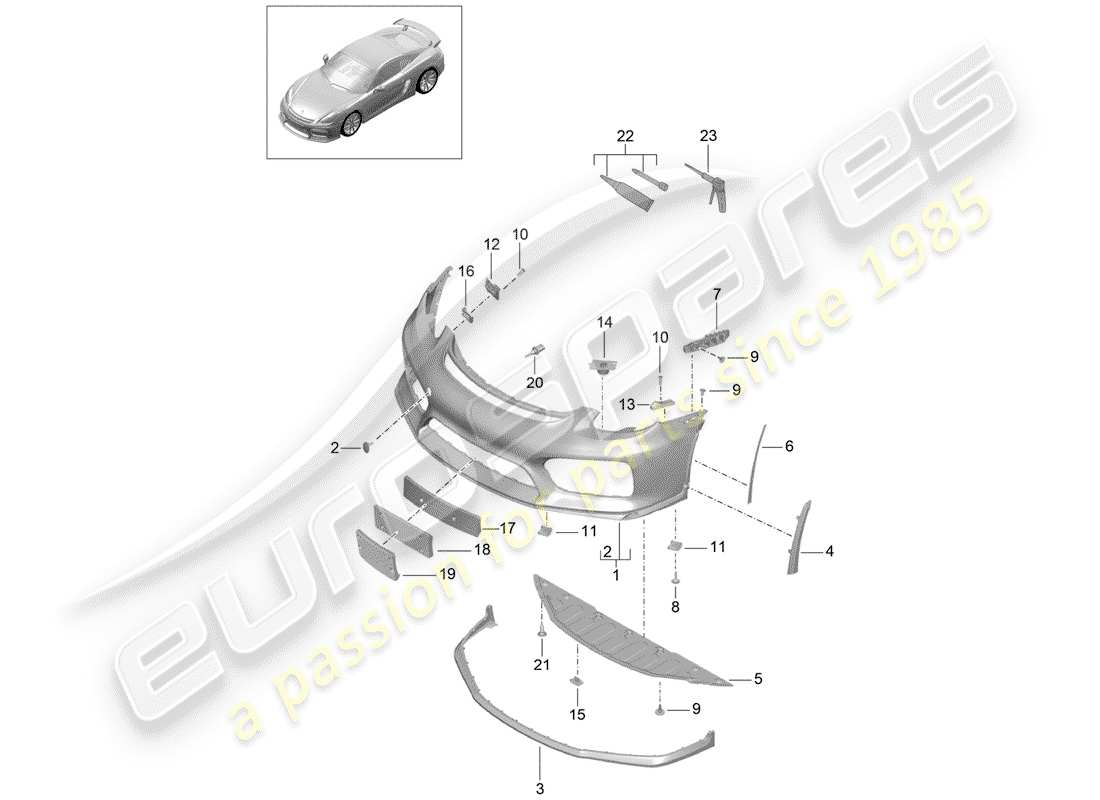 porsche 2016 (981 cayman gt4) bumper front spoiler part diagram