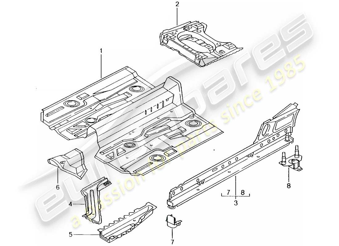 porsche 2001 (986 boxster) floor plates center parts diagram